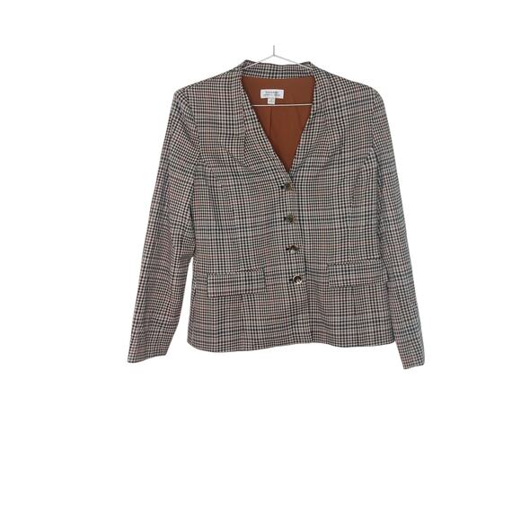 NWT Tahari Arthur S. Levine Blazer Sz 4 Plaid Retro Elbow Patch Jacket MSRP $139 - Picture 2 of 14